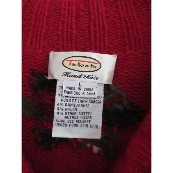 Vintage Talbots Christmas Tree Hand Knit Button Cardigan Lambs Wool Womens L - Picture 4 of 6